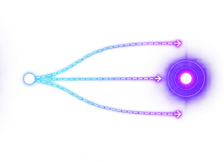 Signal paths converging on a glowing target